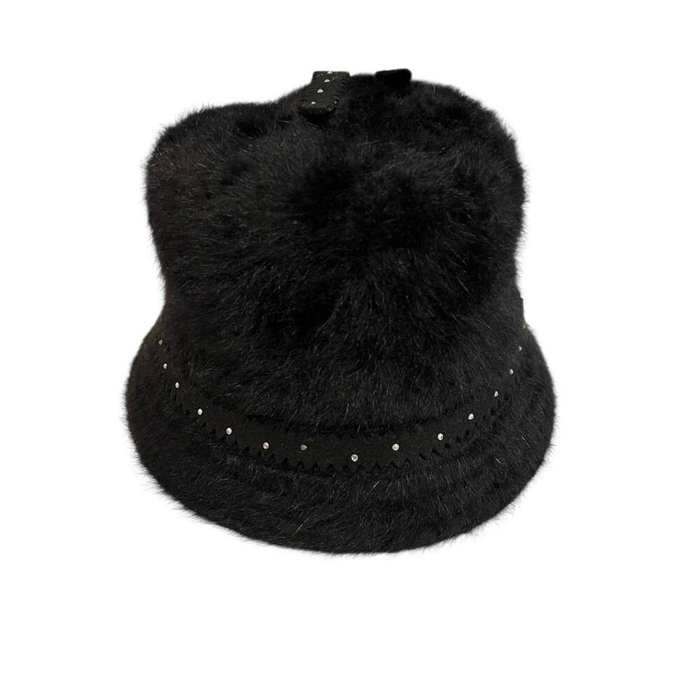 Fuzzy Vintage Inspired Bucket Hat - Rhinestone & Floral Detail - Coquette Core